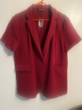 Allegra K Short-Sleeve Blazer Jacket in Burgundy